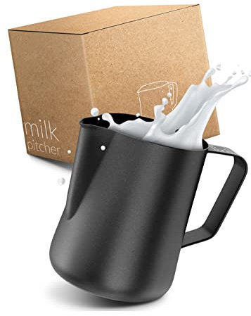 Lambda Coffee Barista Milchkännchen Edelstahl 600ml I Milchkanne schwarz-anthrazit zum Espresso & Milchaufschäumen I Perfekt als Latte Art Barista Zubehör geeignet