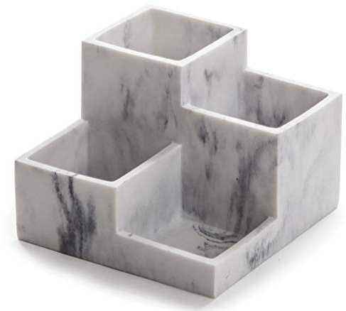 BINO Organizador multiusos de 4 compartimentos, soporte para brochas de maquillaje, organizador de brochas de maquillaje, soporte para cepillo de dientes, accesorios de baño de mármol (mármol mate)