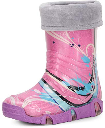 Ladeheid Botas de Agua forradas unisex para Niños Zapatos resistentes al agua Botas de goma Calzado de lluvia para niños y niñas Swk33 (Morado Modelo-33, 33/34 EU)