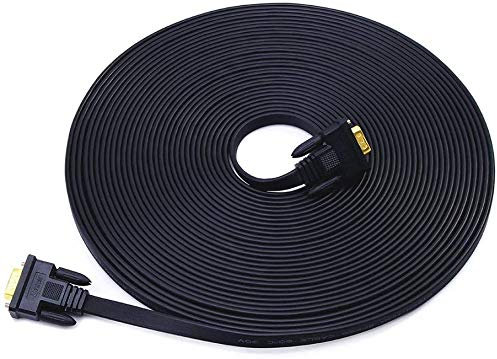 DTech VGA zu VGA Kabel 65ft extra langes 15poliges flaches SVGA Kabel von Stecker zu Stecker für Computer zur Überwachung von Full HD Videos (20 Meter, schwarz)