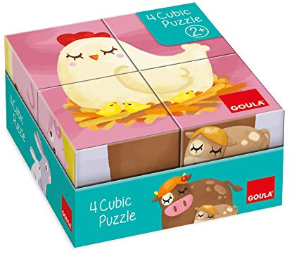 Goula- 4 puzzle cubici-5 Illustrazioni sul tema degli Animali per Bambini a partire dai 2 anni