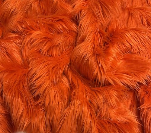 EOVEA Faux Fur Fabric By Yard(91cm) Shaggy Fluffy Soft Faux Fur Material for Sewing Crafts Costume Upholstery and Home Decor Long Pile Width 60 Inches (Orange, Sold By Yard)
