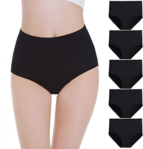 Falechay Mutande Donna Pacco da 5 Culotte Vita Alta Slip Cotone Mutantina Elastiche Pantaloncini Post Parto Taglia Nero-2,XL