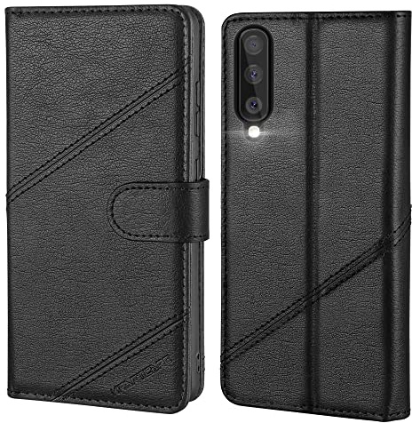 KRAFTCARE Designad för Samsung A50 telefonfodral, flip läder plånbok Galaxy A50 fodral, RFID-blockerande ställ kortplatser stöttåligt fodral för Samsung Galaxy A50 /A30s, svart