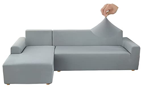 Jaotto Housse de Canapé d'angle Extensible 2 Pieces, Housse de Canapé Élastique en Forme de L, Revêtement de Canapé Universel Lavable, Couverture pour Canapé(1 Place+2 Places,Gris Fumé)