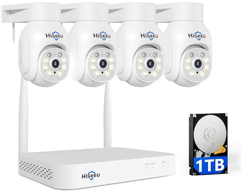 Hiseeu 5MP Wireless PTZ Security Camera System, Indoor Outdoor IP66 Waterproof WiFi Camera, 4K 10CH NVR, 2-Way Audio, Motion Detection Alarm, 24/7 Surveillance, 1TB Hard Drive (Need Plug-in)