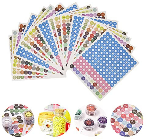 FRUHLING 12 Blätter DMC Farbnummer Aufkleber Selbstklebend Etiketten inkl. 1-99 Nummernaufkleber und 26 Buchstaben Aufkleber für Diamond Painting Aufbewahrungsboxen