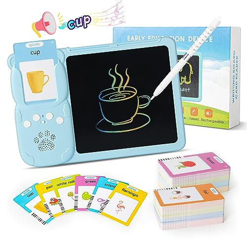 Topfree 510 Words Talking Flash Cards LCD Writing Tablet for 3-8 Years Toddlers, Drawing Board Pad Toy for Boys Girls Kids Birthday Gifts, Preschool Montessori Speech Therapy Autism Toys Blue