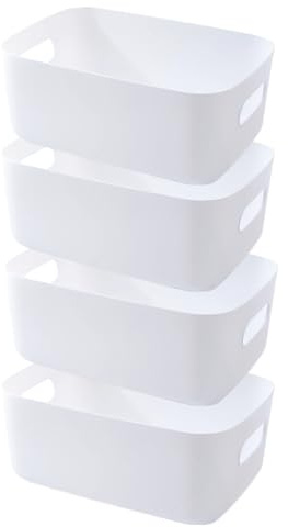 EURXLQ 4 Pcs Cajas Almacenaje Plastico con Asa,Cajas Organizadoras de Plastico Adecuados para Usar en el Armario,la Cocina o el Baño (Blanco, 20 x 15 x 7 cm)