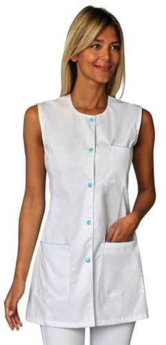 SNV Tunique médicale Femme sans Manche Encolure Arrondie Polyester Coton uni 195 grs Fentes côtés Blouse Disponible dans 4 Coloris (Blanc S)