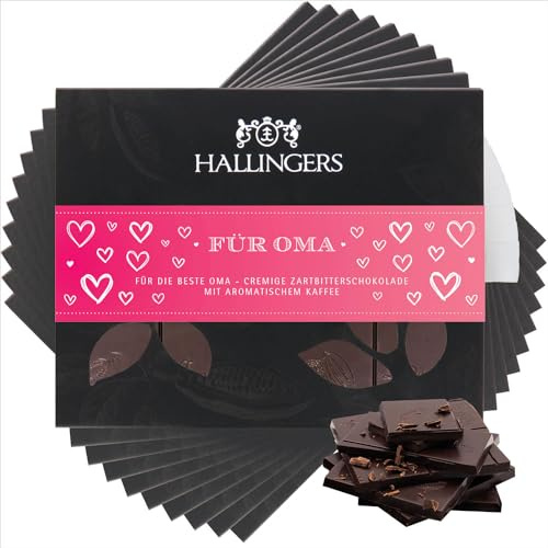 Hallingers Genuss Manufaktur Schokoladen Geschenk Muttertag & Vatertag - Tafel Vegane Schokolade Zartbitter-Edelkakao mit Kaffee - handmade ohne Alkohol, edle Geschenkverpackung 10x Für Oma
