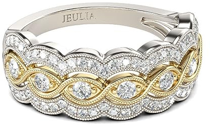 Jeulia Bague de Fiançailles Argent Sterling 925 Milgrain Twist Coupe Ronde pour Femme pour Anniversaire de Promesse avec Boîte à Bijoux (Argent, Or Jaune, 56(17.7))