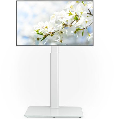 TV Ständer TV Bodenständer Standfuß Fernsehstand höhenverstellbar schwenkbar für 27 bis 65 Zoll Flach & Curved Fernseher bis zu 35kg weiß Universal Floor TV Stand