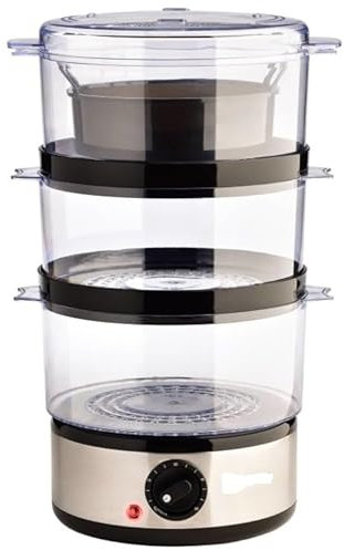 3-Tier Food Steamer with Plastic Bowls, Adjustable Timer