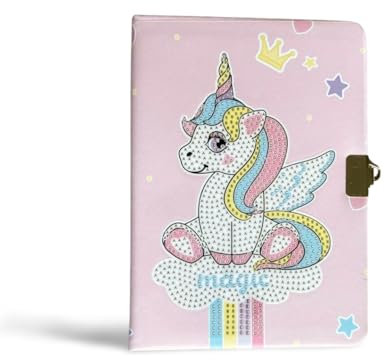 F4B Diamantmålning enhörning magisk anteckningsbok – gör-det-själv pysselpaket med runda strass - inklusive strass och penna - present till barn och vuxna