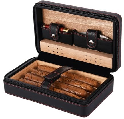 4 Conteggi Custodia per Sigari Portatile in Pelle Scatola Humidor da Viaggio con Rivestimento in Legno di Cedro con Umidificatore, Regalo per Uomini, Padri e Mariti