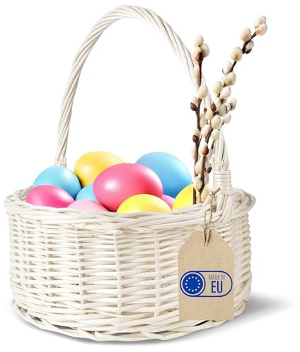 Creative Home Weihnachtskorb Oval Weidenkorb mit Henkel Cremeweiß | 30x30x32 cm (+/- 2 cm) | Garten Gartenkorb Geschenkkorb Universell, Obstkorb, Bügelkorb