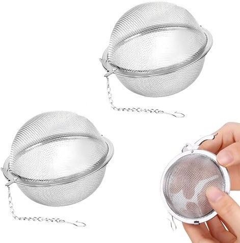 2 Pcs Tea Strainers Balls for Loose Tea,Stainless Steel Tea Infuser for Loose Tea,Loose Tea Infuser with Extended Chain Hook for Tea and Mulling Spices (Silver)