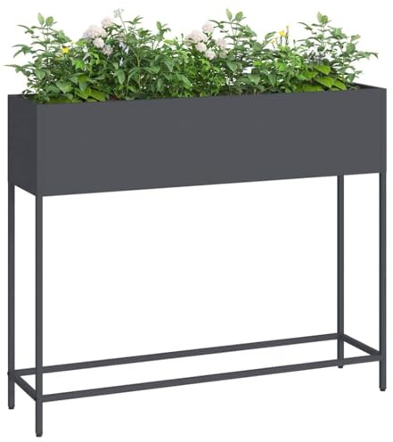 vidaXL Vaso da Giardino Rialzato Antracite 100 x 26 x 82 cm Acciaio, Giardino e terrazza, Supporto Piante Resistente, Vaso rialzato, Decorazioni Esterne per spazi Verdi
