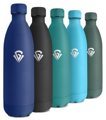 Borraccia Termica 1L, Bottiglia Acqua in Acciaio Inox, Senza BPA, Riutilizzabile, Doppia Parete Isolata, Antigoccia, Bottiglia per Scuola, Ufficio, Viaggi, Bambini, Palestra, Sport, Campeggio