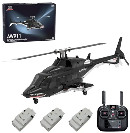 YUTT 1/34 AW-911 RC Helicopter, 2.4G 9CH Flybarless 6G/3D Modèle d'hélicoptère Cascadeur avec positionnement GPS (Version RTF/Mode 1/Mode 2 commutable)