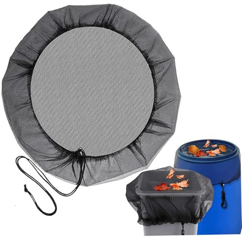 Copertura in rete per barile per pioggia da 24 pollici, resistente agli strappi, con coulisse, rete esterna per tenere fuori foglie e detriti, schermo per barile per pioggia nero