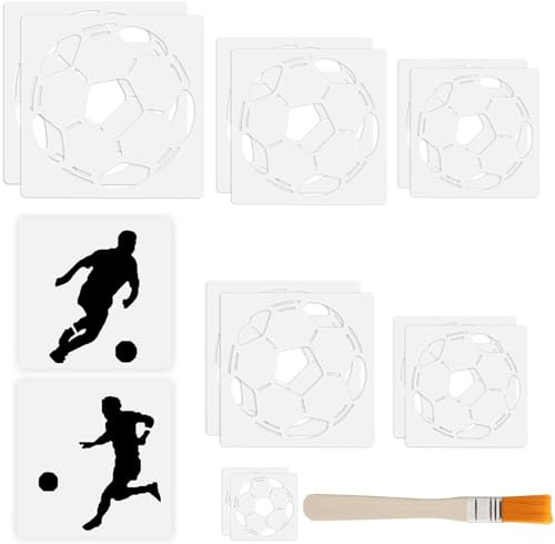 14 Stück Fußball Schablonen Set Airbrush Schablone, Fußball Sport Zeichenschablonen, Wiederverwendbar Stencil Wand Malen Schablonen, Schablone Wandgestaltung für Malen DIY Inklusive Zeichenbrettpinsel