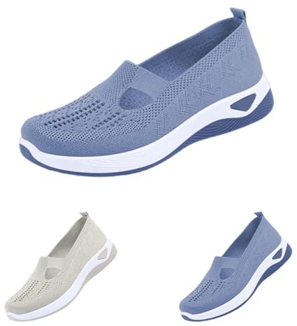 Loafers Shoes for Women，Wide Fit Ladies Breathable Mesh Walking Running Trainers Slip On Comfortable Arch Support Soft Sole Athletic Tennis Sneakers Non Slip Low Top Orthopedic Shoes