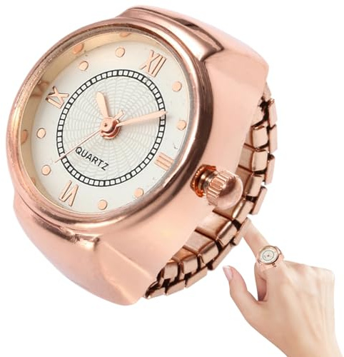 Genérico Reloj de anillo - Reloj de dedo analógico de cuarzo | Anillos elásticos de Watchh: elegante dedo de oro y oro rosa con banda de metal duradera para mujeres y hombres