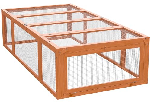 PawHut Clapier Lapin extérieur en Bois, Cage Cochon d'Inde 180 x 90 x 48 cm avec Toit ouvrable et Portes verrouillables, abri pour rongeurs avec enclos et Espace Libre pour Petits Animaux, Jaune