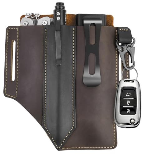 Leather Multitool Sheath for Men, Belt Organizer for EDC Tools, Keychain