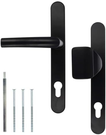 Premium Drückergarnitur DHS 92mm - Schildbreite 32mm, Farbe:Schwarz RAL 9005, Griffart:Griff-Knauf