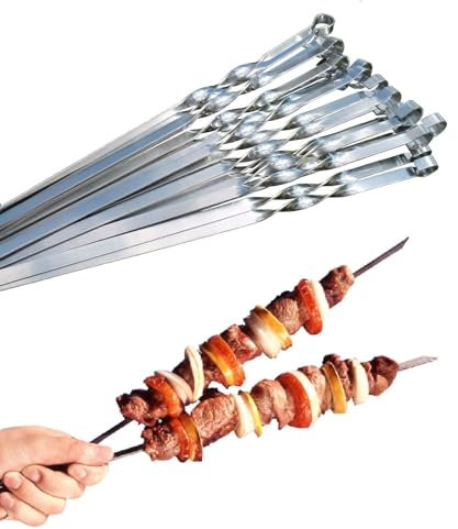 Brochetas profesionales para barbacoa de acero inoxidable, extraanchas: 1 cm, extrafuertes de 2 mm de grosor (5 unidades, 60 cm), pinchos para carne, mangal, champú, brochetas, brochetas, brochetas