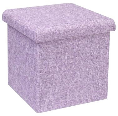Bonlife Ottoman Storage Box - Foldable Square Footstool for Living Room, Kids Toy Chest with Lid, Multi-Use Seat & Storage.Light purple,30x30x30cm