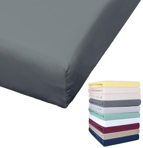Bierbaum Jersey Spannbettlaken 27cm Steghöhe 90x190-100x200 / 140-160x200 / 180-200x200 cm Grau Gelb Weiß Grün Blau, Farbe:Dunkelgrau, Größe:100x200cm Spannbettlaken