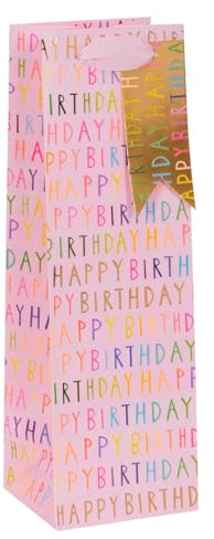 Glick Luxury Bottle Gift Bag, Happy Birthday Bottle Bag for Her, 11 x 34 x 10cms, Pink Pink