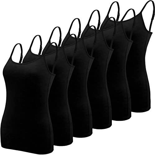 BQTQ 6 Pièces Femme Débardeur Bretelles Camisole Top Débardeurs Basique Caraco Réglables Camisole Top pour Femme et Fille, Noir, S
