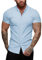 URRU Men's Muscle Dress Shirts Slim Fit Stretch Short Sleeve Casual Button Down Shirts for Men Light Blue XL