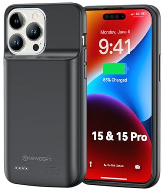 NEWDERY Akkuhülle kompatibel für iPhone 15 Pro & iPhone 15, 5000mAh Slim Tragbare Handyhülle Akku, wiederaufladbare Powerbank Akku Hülle kompatibel für iPhone 15 Pro & 15 (6.1 Zoll) (Schwarz)