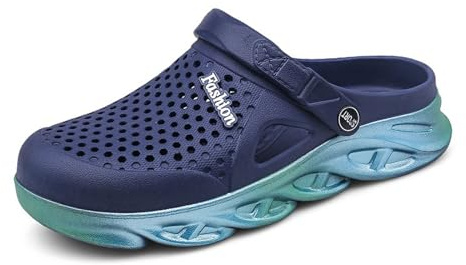 SECHRITE Zoccoli da Giardino da Uomo e da Donna, Sandali Estivi da Esterno, Antiscivolo, Pantofole da Doccia, Piscina, Spiaggia, Cortile, Blu, 45 EU