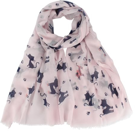 MilyaDE Sciarpa di Seta Elegante per Donna con Motivo Gatto, Scialle con Stampa di Zampa di Gatto, Sciarpa Leggera con Frange Corte, Orlo Caldo, Stola per Donne 70 * 180cm, 70*180cm