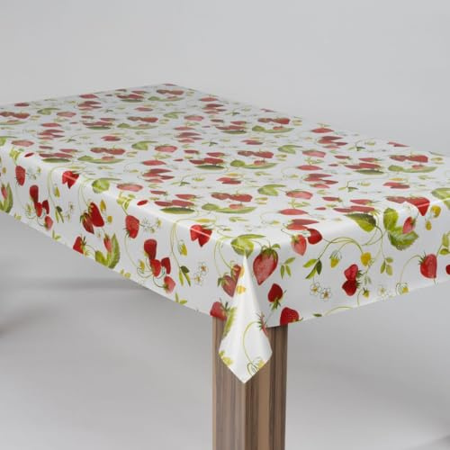 laro Wachstuch-Tischdecke Wachstischdecke Gartentischdecke Erdbeeren Rot Weiß, Muster:Erdbeeren Rot Weiß, Größe:100x220