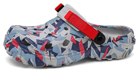 ihinzry Hommes Jardin Sabot modèle Mule Sabot léger Respirant Chaussures en Caoutchouc Souple Hommes Eau Plage Piscine Sandales Pantoufles en Plein air avec bandoulière réglable Gris & Rouge 44