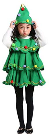 RWYBEIW Christmas Tree Costume for Kids Girls Christmas Tree Shape Sleeveless Dress+ Xmas Tree Hat Christmas Cosplay Dress Up (Green, 8-9 Years)