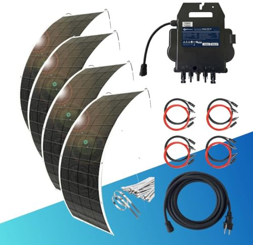 ultraleicht Balkonkraftwerk 1240 Watt - 4x Solarmodule - nur 5kg pro Modul - Maße je Modul 2,00m x 0,88m (5m Anschlusskabel)