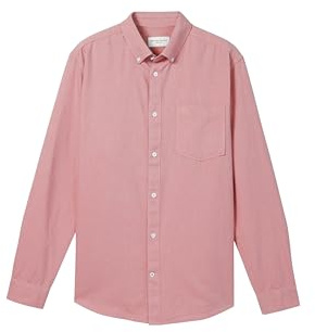 Tom Tailor herrskjorta med normal passform med logotypbroderi på bröstfickan, 38464 – Samba röd chambray, XXL