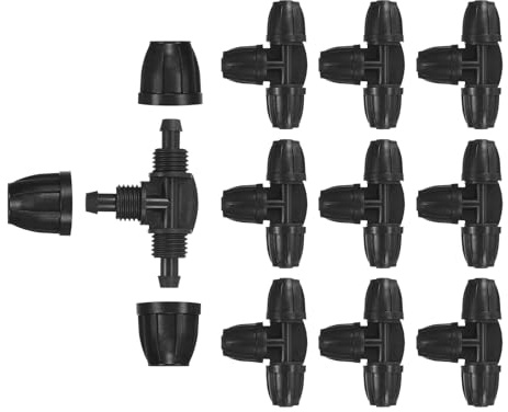 M METERXITY 10-Pack Connettori Per Tubo Ad Irrigazione A Goccia Con Sistema A a scatto rotativo, TEE A 3 Vie In Plastica Per Tubo Da 3/8 Pollici, Kit Irrigazione A Goccia Parti