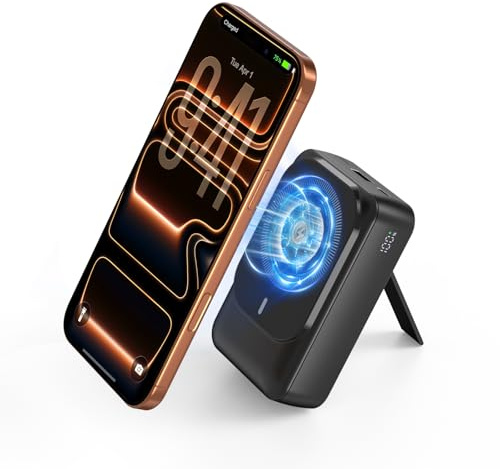 Magnetische Wireless Powerbank 26800mAh, Power Bank für Magsafe mit Eingebauten Kabeln, 5 Ausgänge PD 22,5W Schnellladen Kompatibel mit iPhone Air 17/16/15/14/13/12 Plus/Mini/Pro/Pro Max-Schwarz