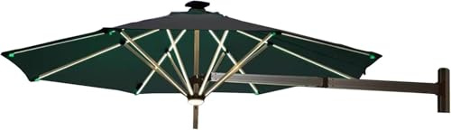 Beach Umbrella Tilting Parasol Sun Shade Solar Patio Wall-Mounted Aluminium Frame With Led Lights