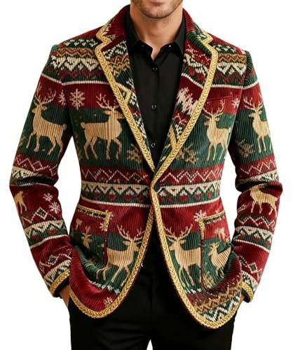 Costume de Noel Homme Veste Blazer Chic et Elegant De Noël Veste de Costume Blazers en Velours Côtelé d'affaires Costumes et Vestes Hommes Idee Cadeau Deguisement Smoking pour Mariage Fête Festiven3